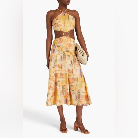 CULT GAIA Nadeesha cutout printed linen-blend midi dress - Picture 2 of 3
